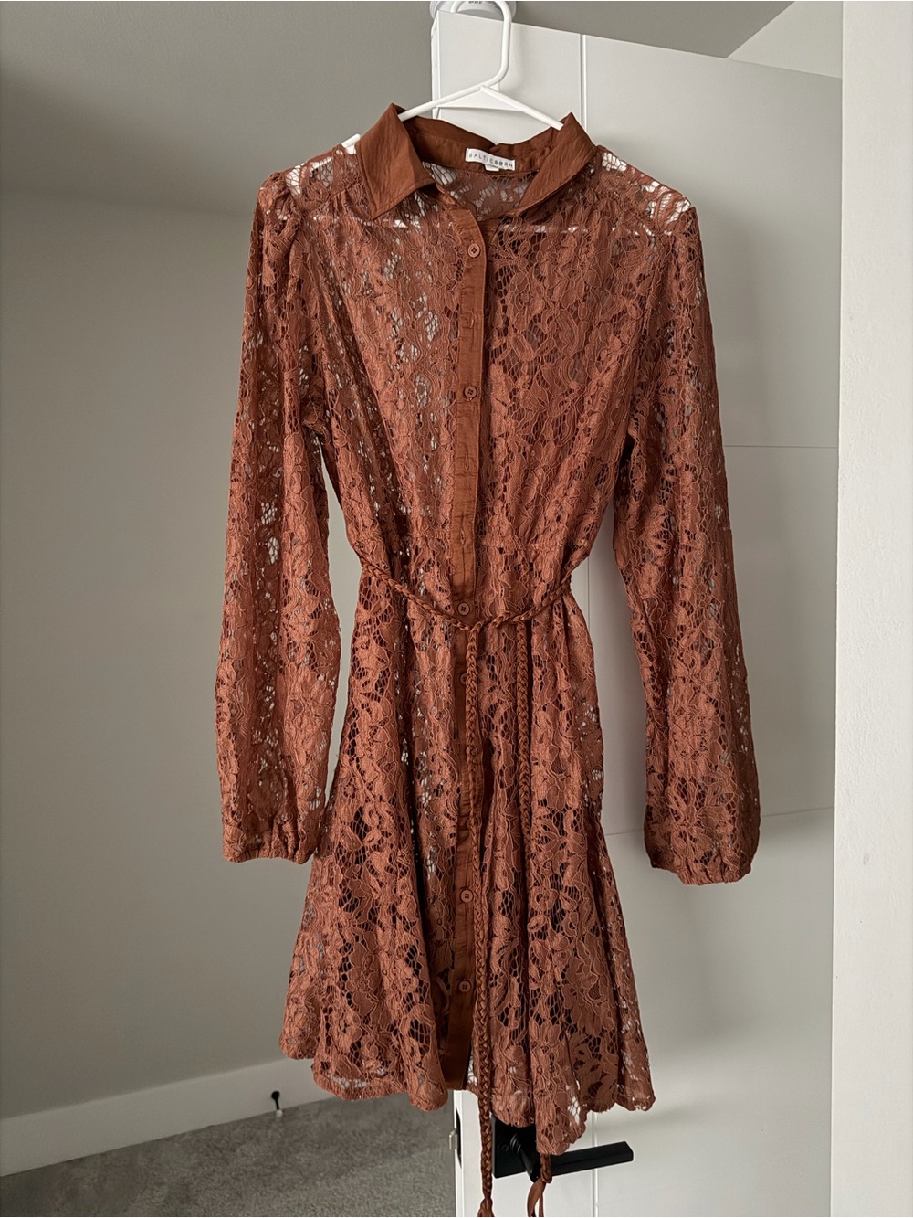 Baltic Born Stefan Lace Short Shirt Dress in Cinnamon Long Sleeve Size Large